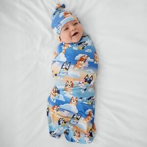 NIB Little Sleepies Disney Sleep Bluey Sleepytime Swaddle & Hat Set- Bamboo